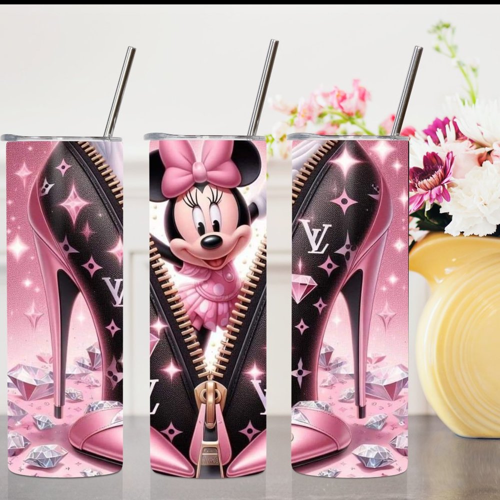 Adult or Teen 20 oz tumbler, pink and black and handmade by stitchflycreation,